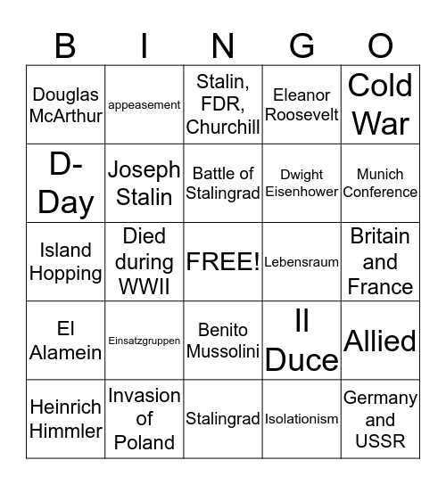 WWII Review Bingo Card