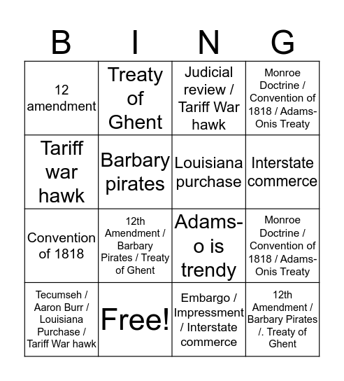 Vocab 4 Bingo Card