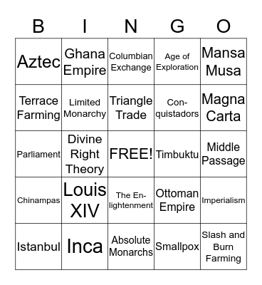 First Global Age Unit 9 Bingo Card