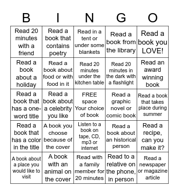 Summer Reading BINGO  Bingo Card
