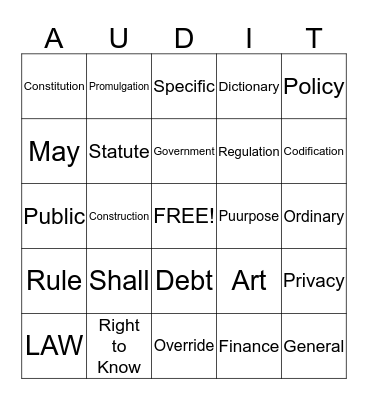 Legal Considerations for Auditors BINGO Card