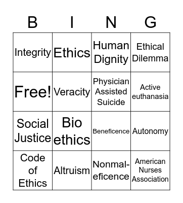 Ethics Bingo Card
