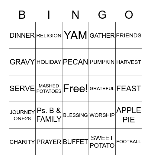 THANKSGIVING 2019 @     Journey one28 church Bingo Card