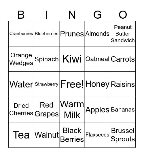 Nutrition Bingo  Bingo Card