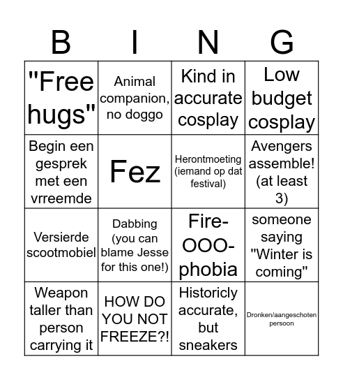 Castlefest Winter 2019 Bingo Card