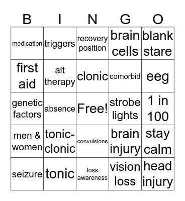 Epilepsy Bingo - Key Words Bingo Card