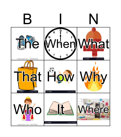 Question words Bingo Card