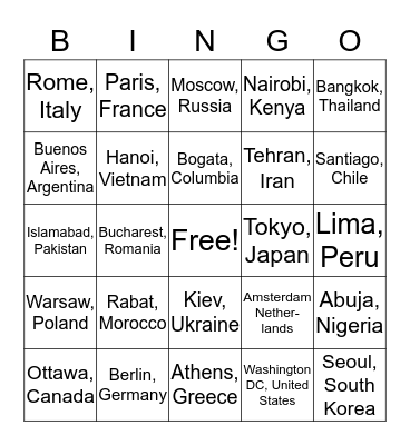 World Geography Bingo Card