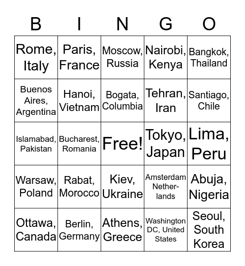 World Geography Bingo Card