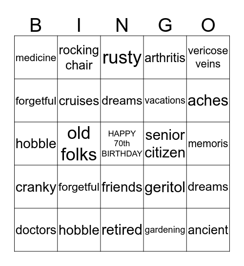 HAPPY 70th BIRTHDAY!! Bingo Card