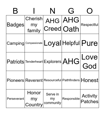 AHG Troop 412 Mother/Daughter 2014 Bingo Card