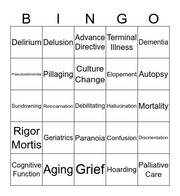 Geriatrics and Dementia Bingo Card