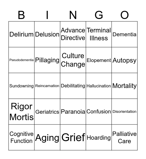 Geriatrics and Dementia Bingo Card