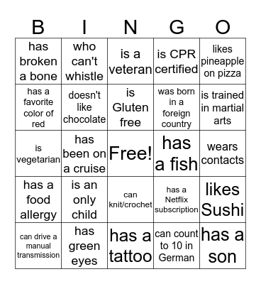 Human Bingo Card