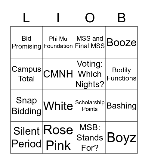Workshop BINGO Card