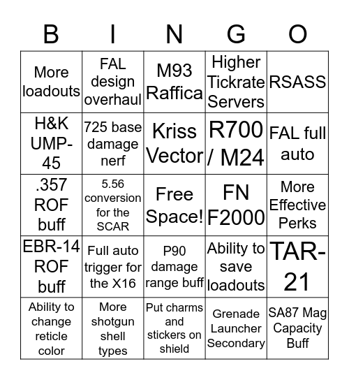 Modern Warfare 2019 Wishlist Bingo Card