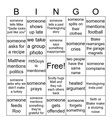 FRIENDSGIVING BINGO Card