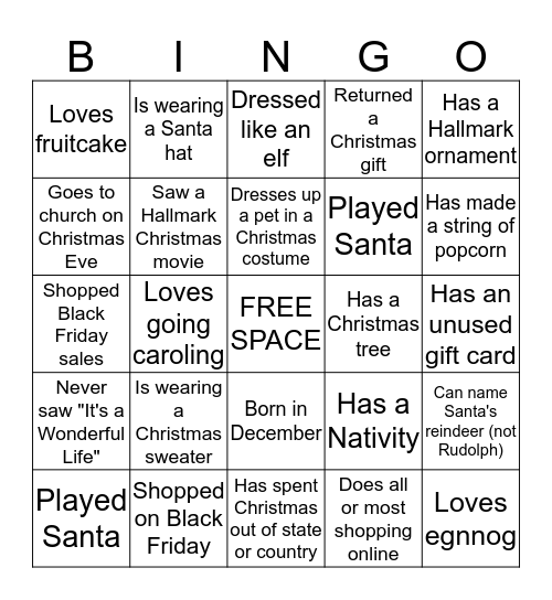 Christmas Get-to-Know You BINGO Card