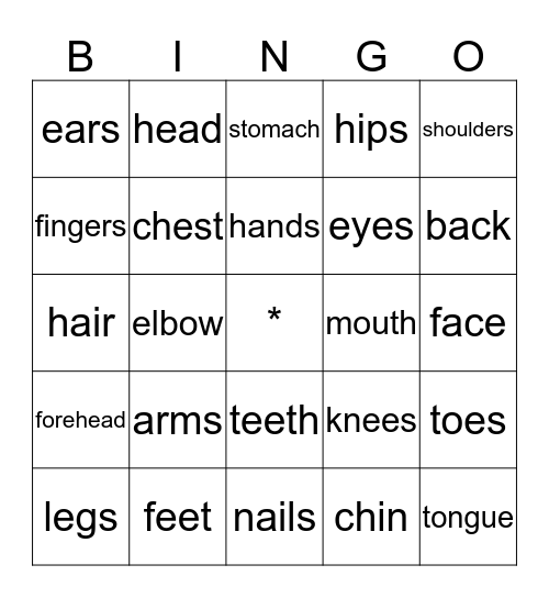 Body Parts Bingo Card