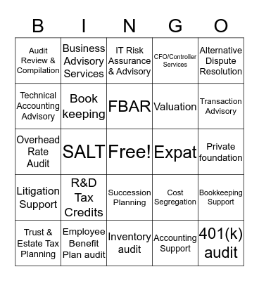 Searching for DGC Services Bingo Card