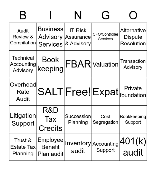 Searching for DGC Services Bingo Card