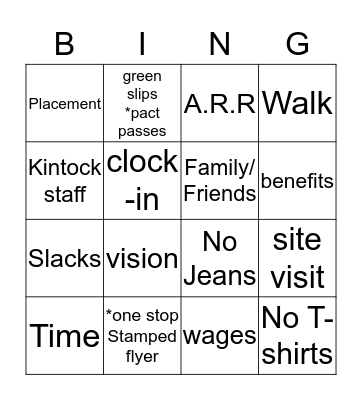 Employment Bingo Card