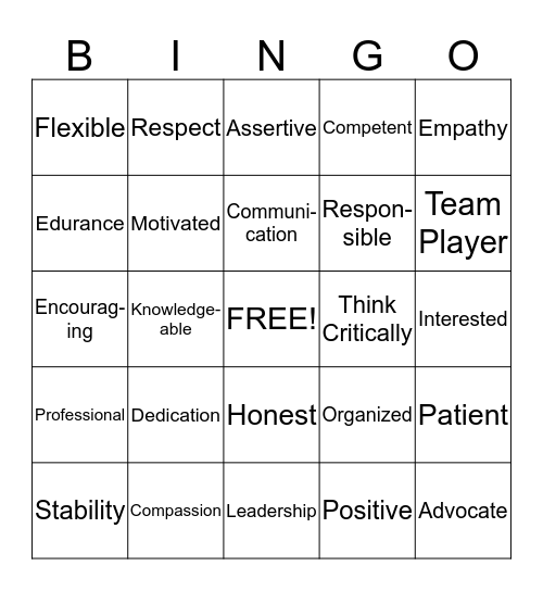 Nursing Bingo Card