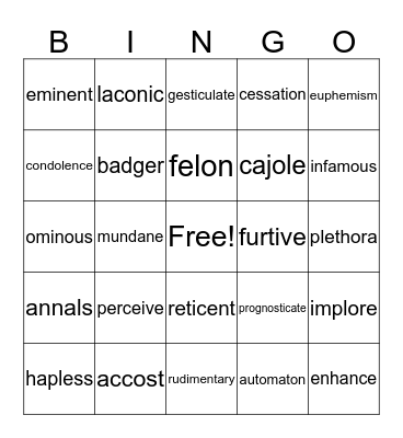 Vocabulary Units 1-3 Bingo Card