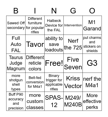 Sean's Modern Warfare 2019 Wishlist Bingo Card