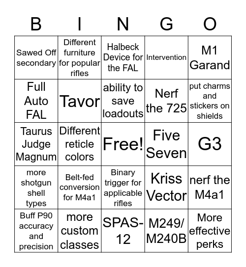 Sean's Modern Warfare 2019 Wishlist Bingo Card