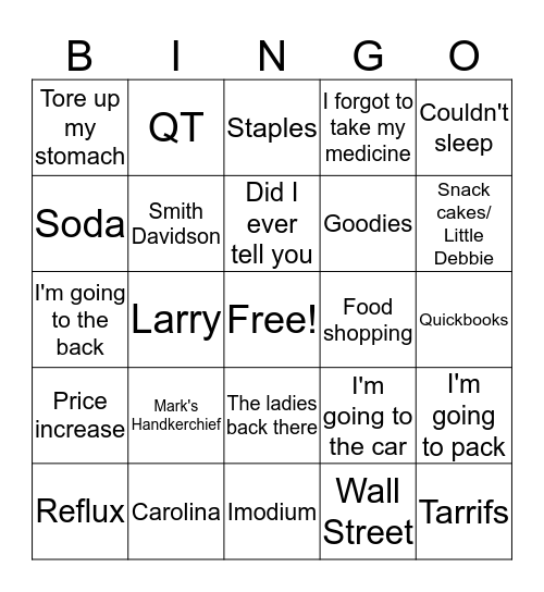 Work Work Work Work Work Bingo Card