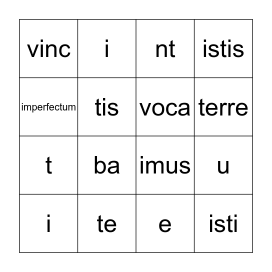 Kenmerken van Latijnse werkwoorden Bingo Card