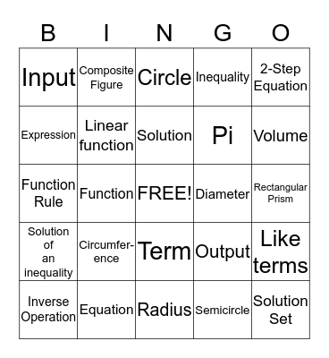 Vocabulary Bingo Card