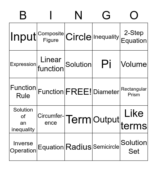 Vocabulary Bingo Card