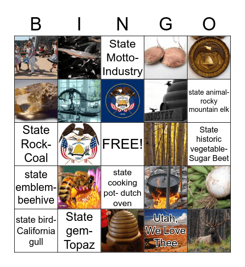 Utah Symbols Bingo Card