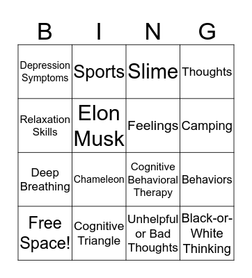 Therapy Bingo Card