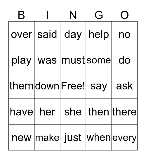 High Frequency KC Bingo Card