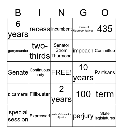 Congress Bingo Card