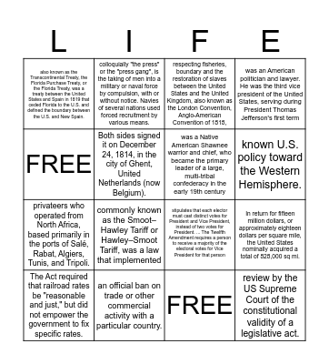 Articles of Confederation Bingo Card