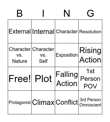 Narrative Elements Vocabulary  Bingo Card