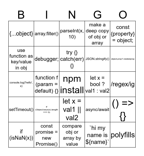 Javascript Bingo Card