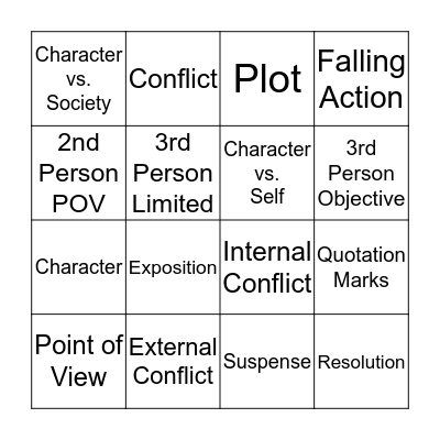 Narrative Elements Vocabulary  Bingo Card