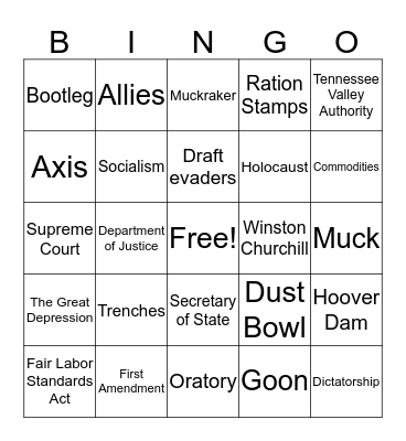 20th Century American History at PATH Bingo Card