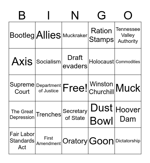 20th Century American History at PATH Bingo Card