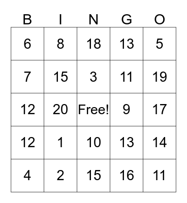Number Bingo Card