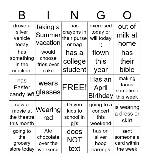 Untitled Bingo Card