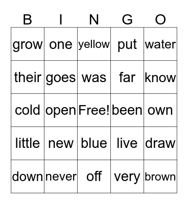 Sight Words Lesson 13 Bingo Card