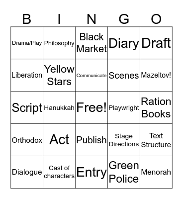 "The Diary of Anne Frank" Vocabulary Bingo Card