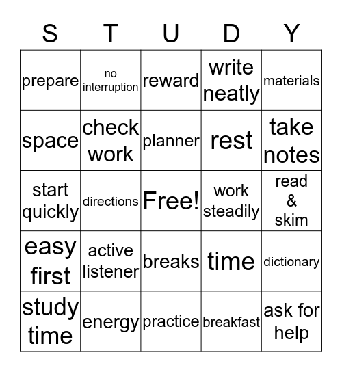 STUDY Bingo Card