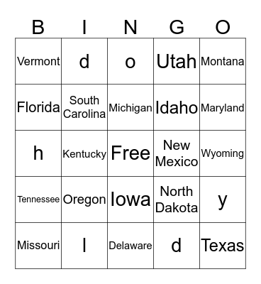 States  Bingo Card